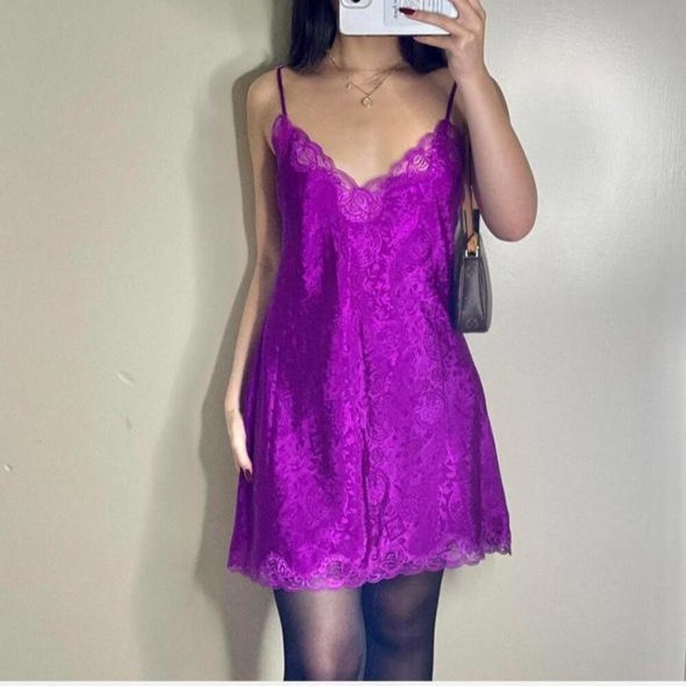 Victoria's Secret Vintage 90s Purple Lace Slip Dress